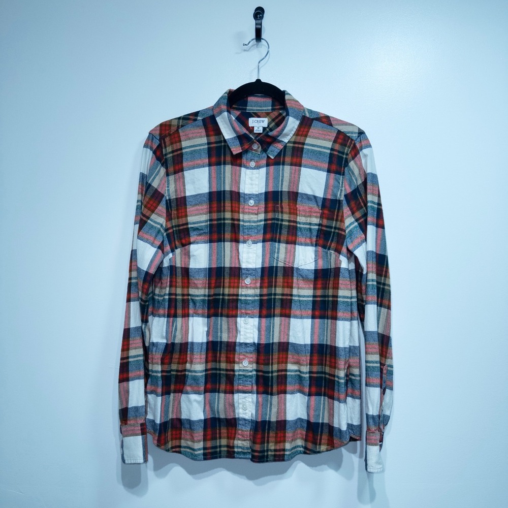 J. Crew Ivory Red Plaid Button Down Shirt Medium - Picture 2 of 9